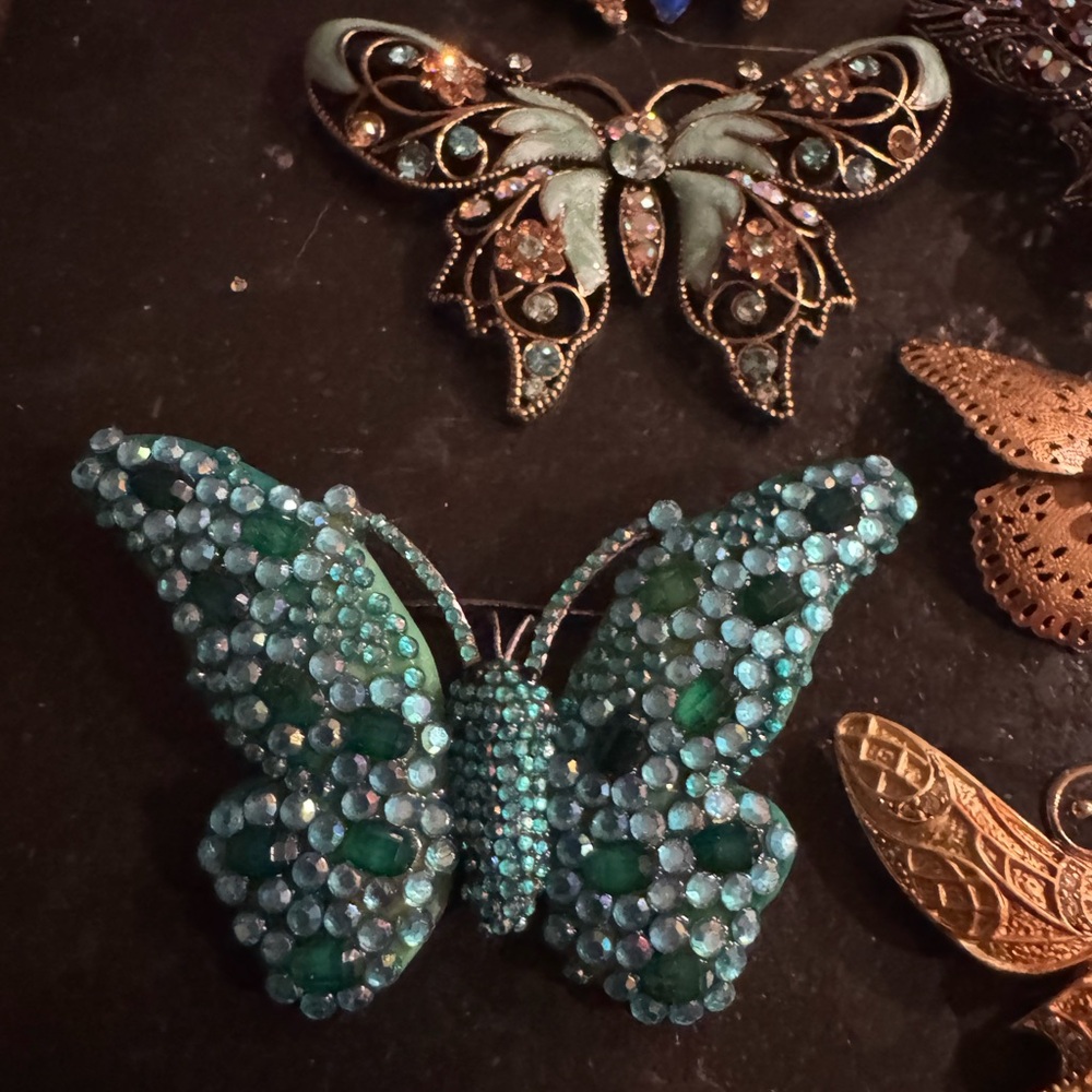 Colorful Butterfly Brooch Set moth VINTAGE rhinestone retro - Picture 3 of 5